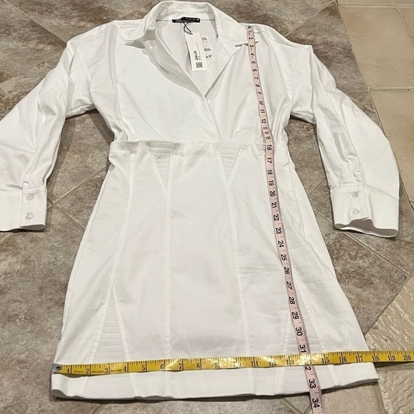NWT Zara Structured Poplin Collared Long Sleeve Mini Shirt Dress White Medium - Picture 10 of 13